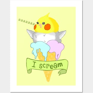 kawaii ice cream cockatiel Posters and Art